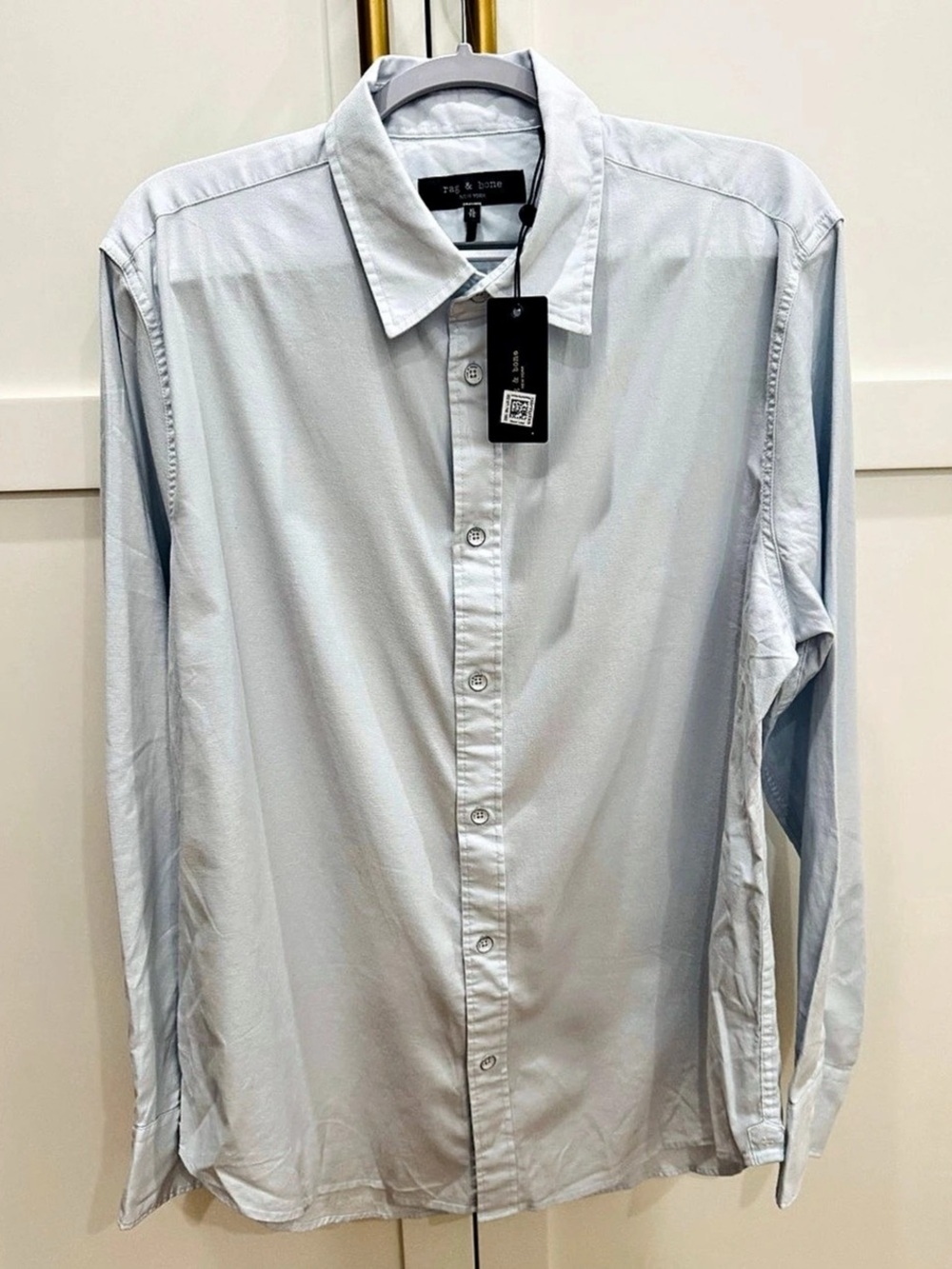 rag & bone Powder Blue Cotton Casual Button Down White Size XL NWT Retail $198
